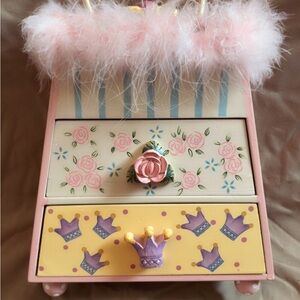 Kids Pink Princess Jewelry Box with Feather Trim